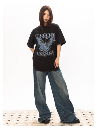Washed Distressed Printed Top