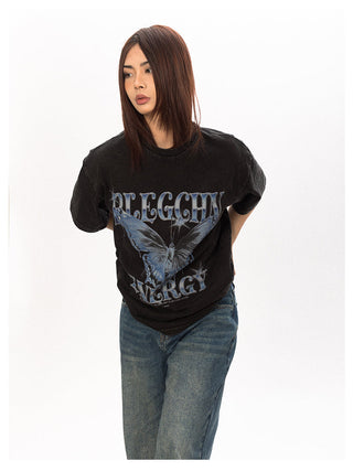 Washed Distressed Printed Top