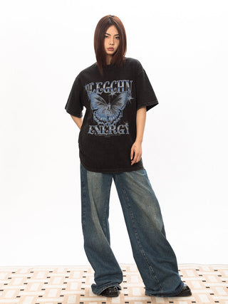 Washed Distressed Printed Top