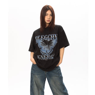Washed Distressed Printed Top
