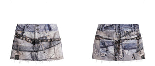 Printed Denim Sheath Skirt