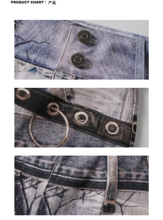 Printed Denim Sheath Skirt