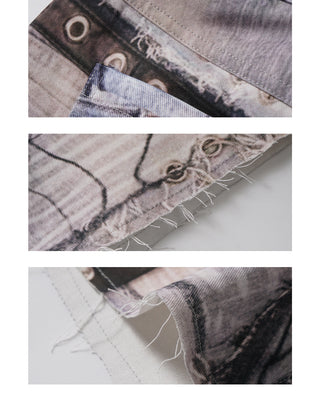 Printed Denim Sheath Skirt
