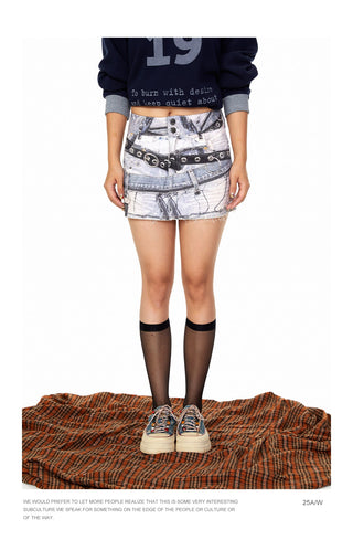 Printed Denim Sheath Skirt