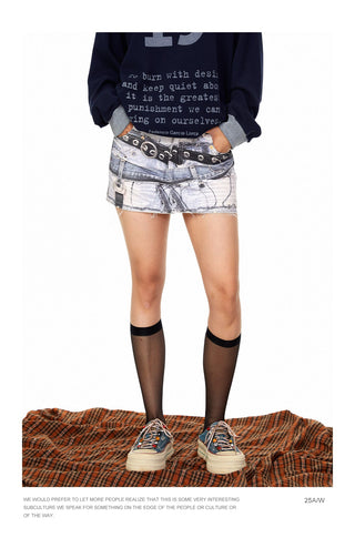 Printed Denim Sheath Skirt