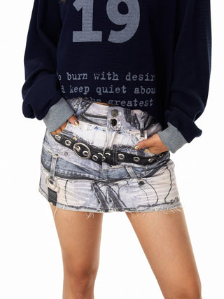 Printed Denim Sheath Skirt