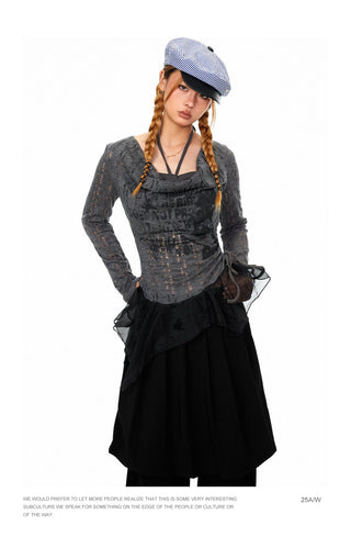 Mesh Stitching Fake Two-Piece