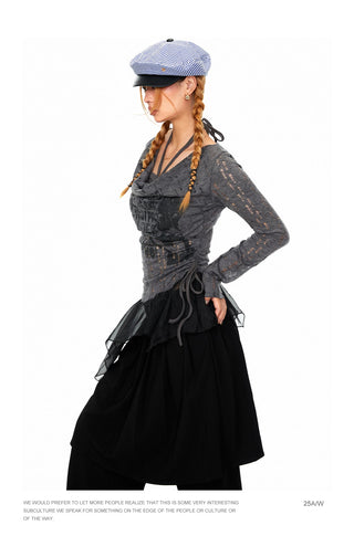 Mesh Stitching Fake Two-Piece