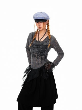 Mesh Stitching Fake Two-Piece