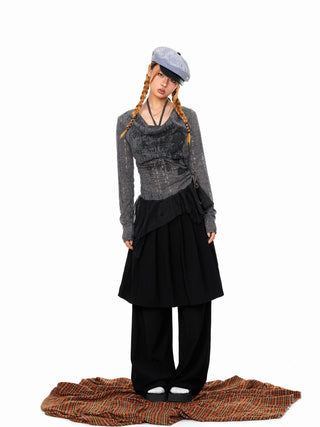 Mesh Stitching Fake Two-Piece