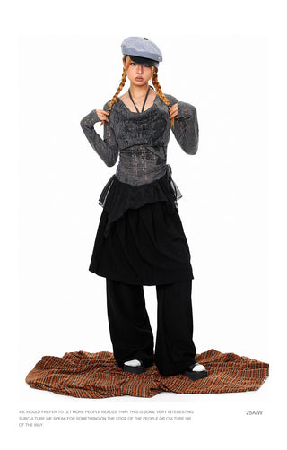 Wide-Leg Suit Mop Pants