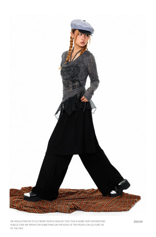 Wide-Leg Suit Mop Pants