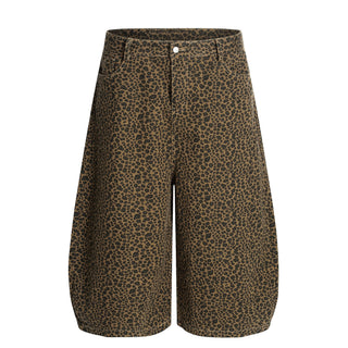 leopard denim shorts