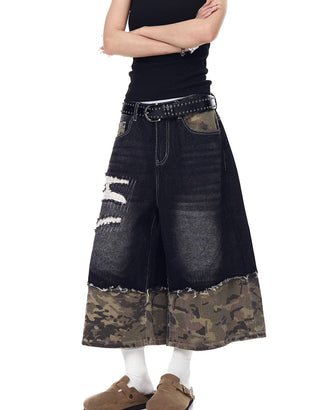 camouflage denim shorts