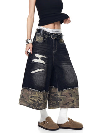 camouflage denim shorts