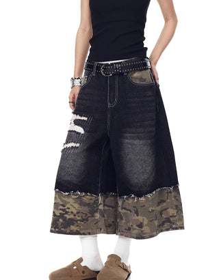 camouflage denim shorts