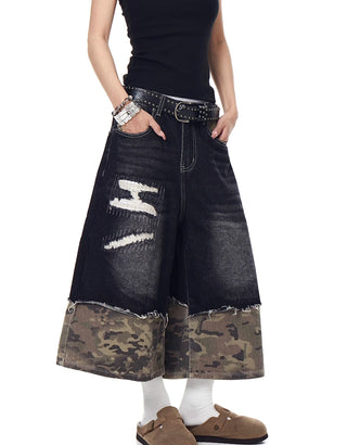 camouflage denim shorts