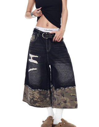 camouflage denim shorts