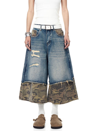 camouflage denim shorts