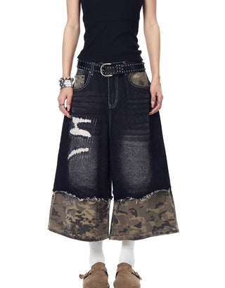 camouflage denim shorts