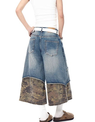 camouflage denim shorts
