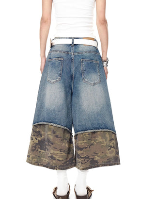 camouflage denim shorts