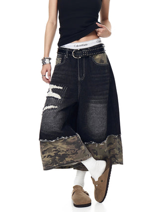 camouflage denim shorts