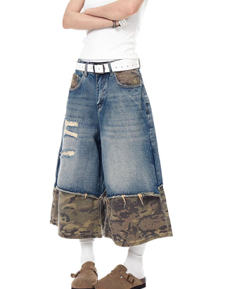 camouflage denim shorts