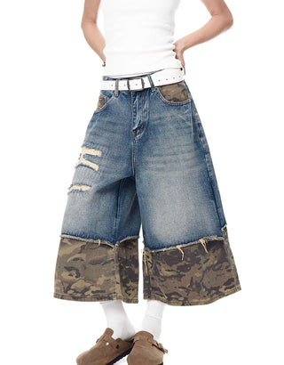 camouflage denim shorts