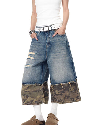 camouflage denim shorts