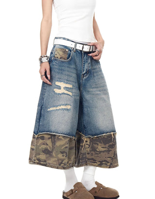 camouflage denim shorts