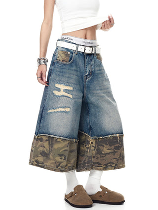camouflage denim shorts