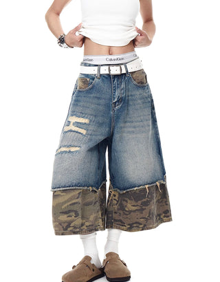 camouflage denim shorts