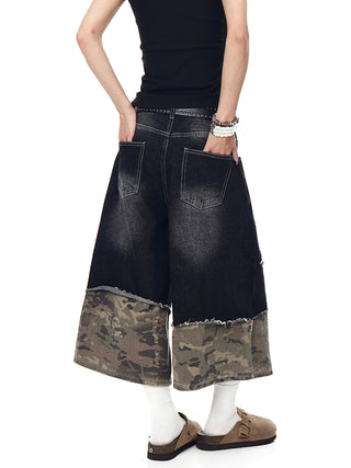camouflage denim shorts
