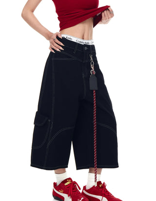 deconstructed denim shorts