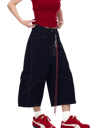 deconstructed denim shorts