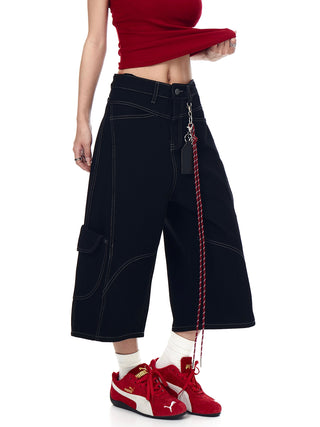 deconstructed denim shorts