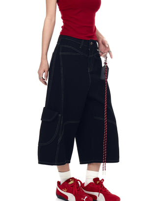 deconstructed denim shorts