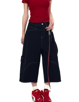deconstructed denim shorts