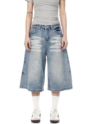 washed denim shorts