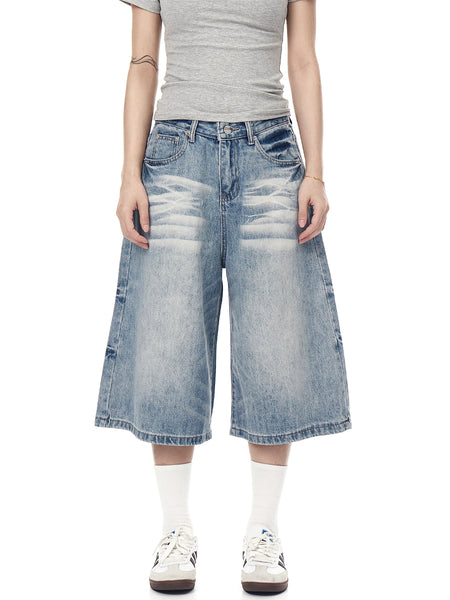 washed denim shorts