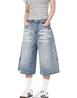 washed denim shorts