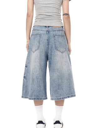 washed denim shorts