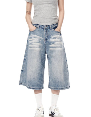washed denim shorts