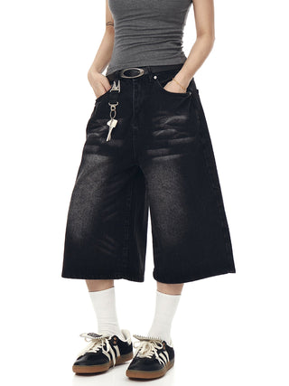 washed denim shorts