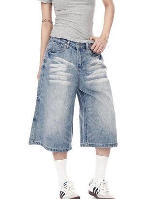 washed denim shorts