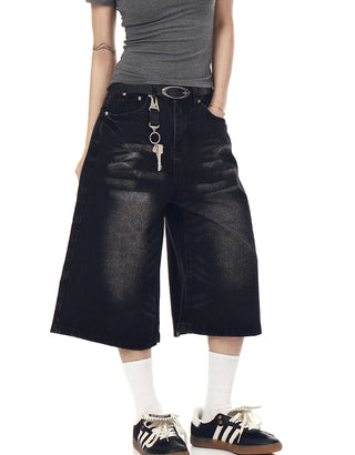 washed denim shorts