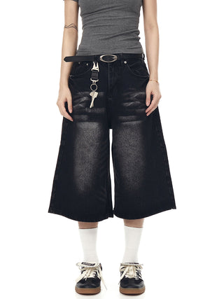 washed denim shorts