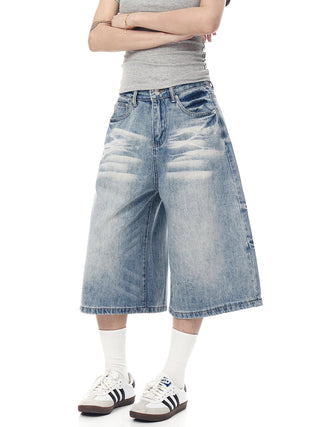 washed denim shorts
