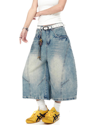 washed denim shorts